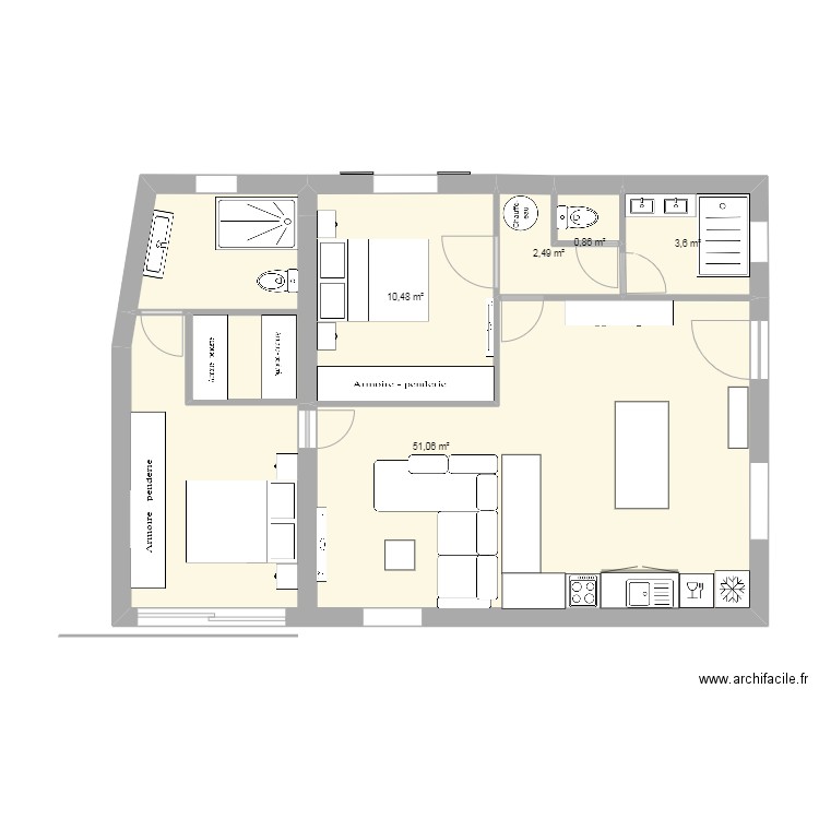 extention 2. Plan de 5 pièces et 68 m2