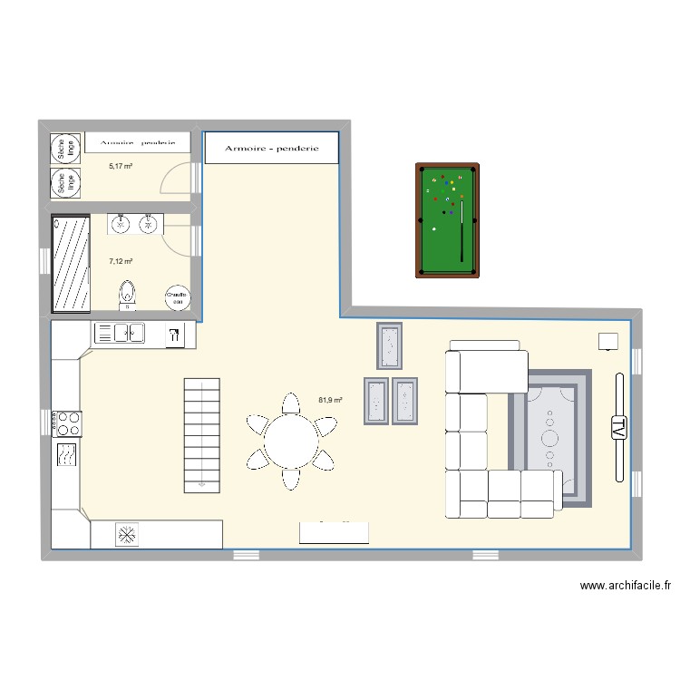 Sous Sol. Plan de 3 pièces et 94 m2