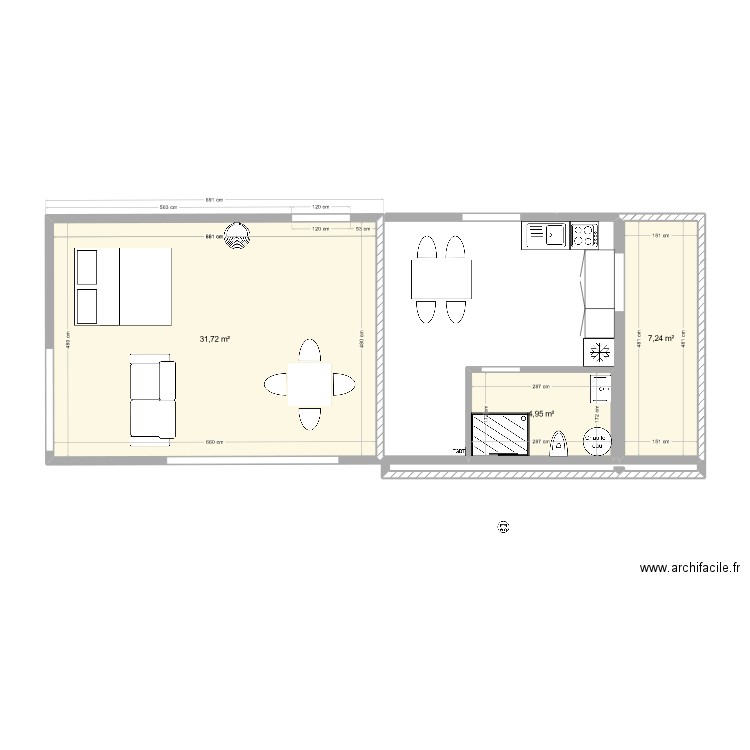 Plan 2. Plan de 3 pièces et 44 m2