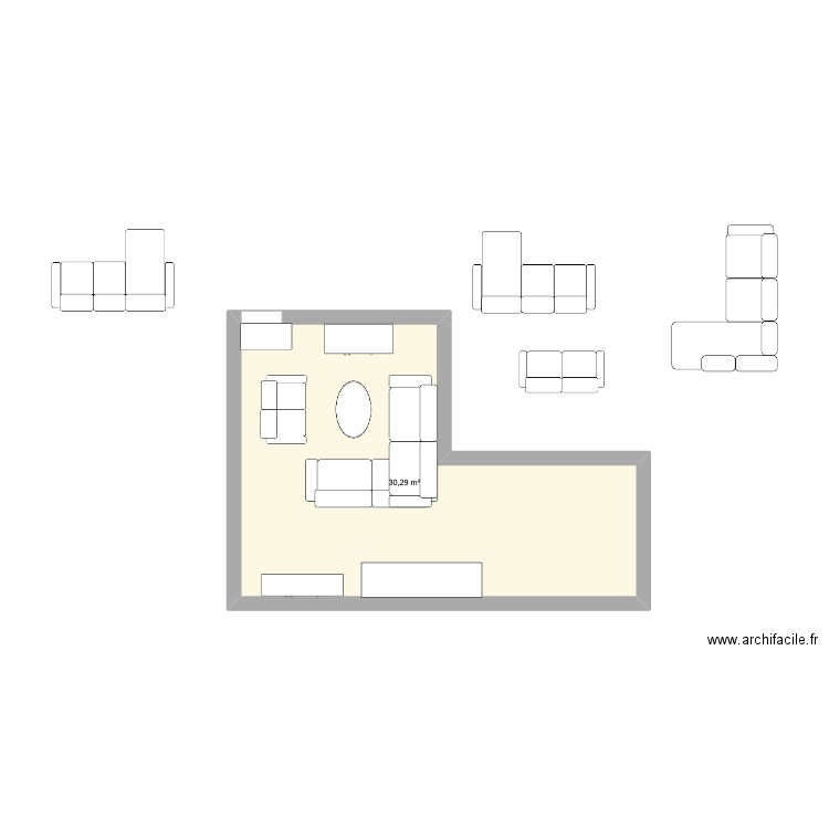 salon. Plan de 1 pièce et 30 m2