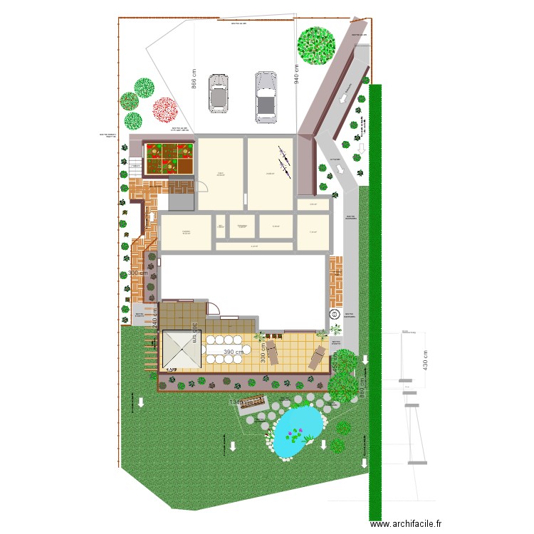 Terrasse. Plan de 10 pièces et 88 m2