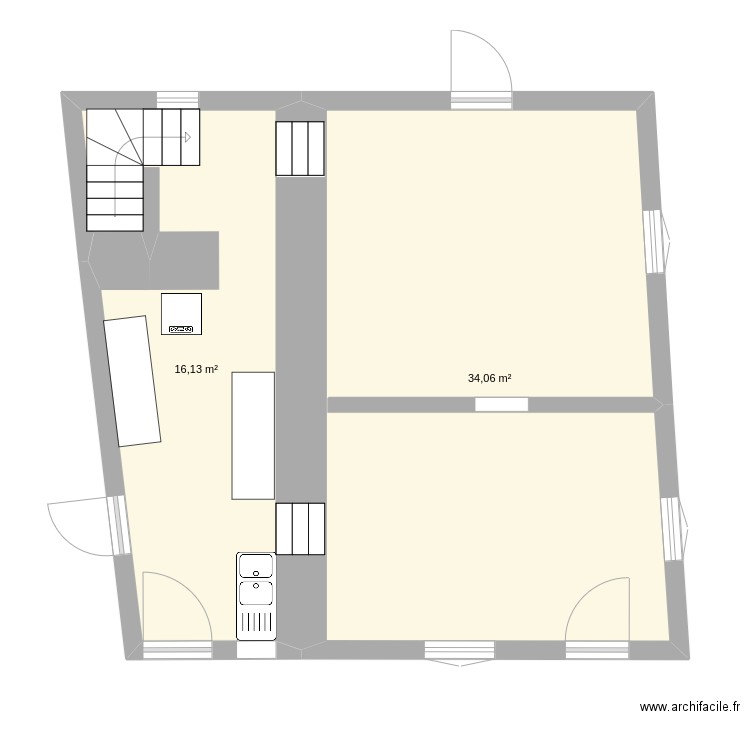 Cafe. Plan de 2 pièces et 50 m2