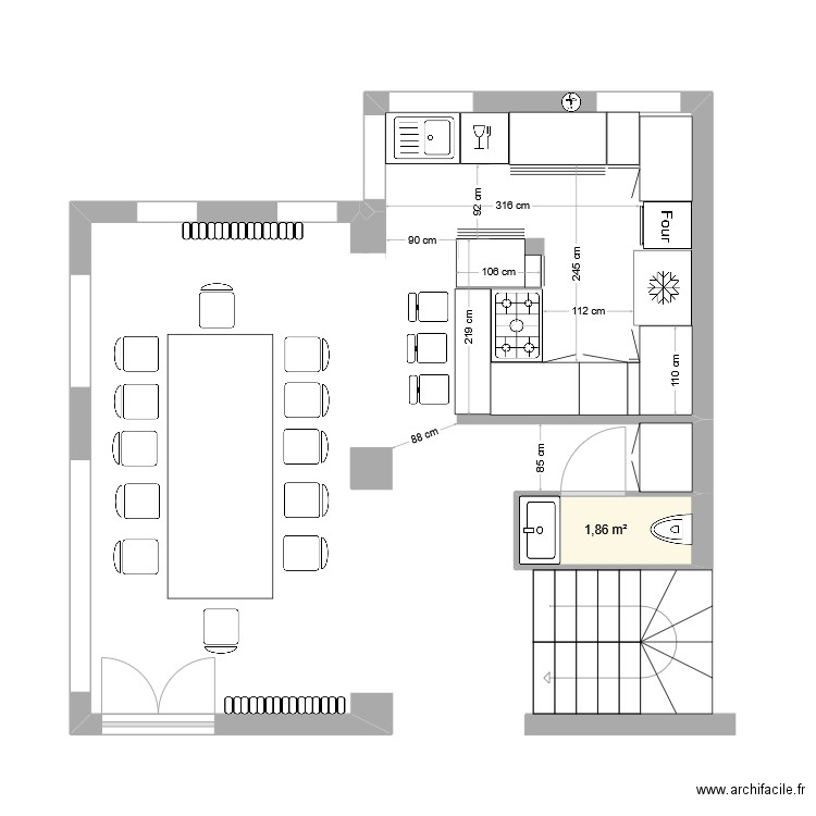 YETI6. Plan de 1 pièce et 2 m2