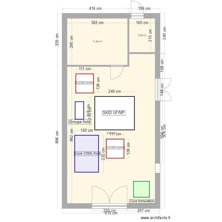 Plan local R&D 2. Plan de 3 pièces et 64 m2