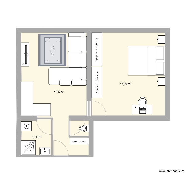 STUDIO SOUS SOL. Plan de 3 pièces et 40 m2