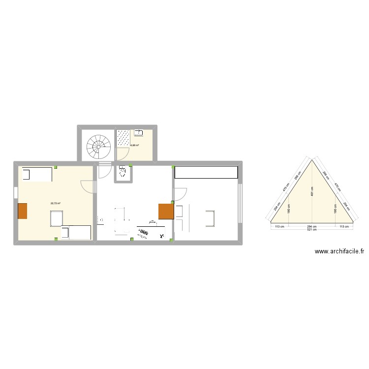 combles V4. Plan de 2 pièces et 27 m2