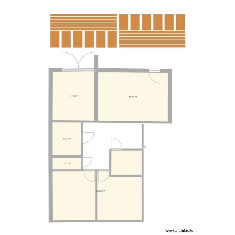 Appart. Mairie. Plan de 5 pièces et 63 m2