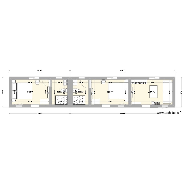 Chambre2. Plan de 5 pièces et 36 m2