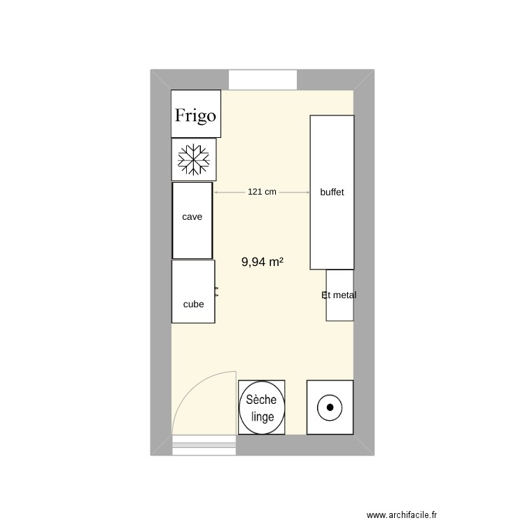 buanderie. Plan de 1 pièce et 10 m2