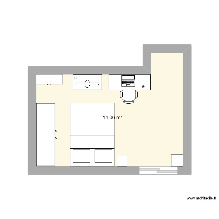 chambre. Plan de 1 pièce et 14 m2