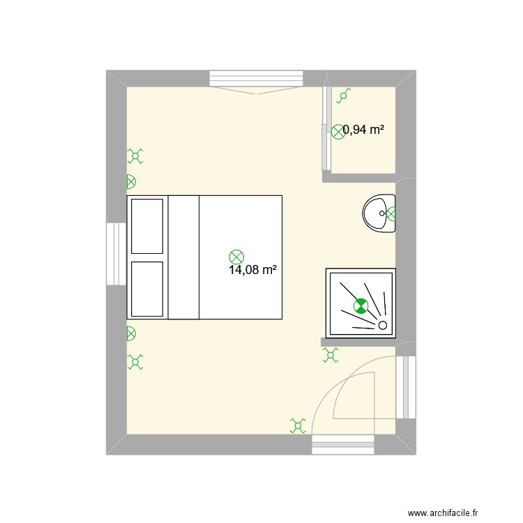 Chambre. Plan de 2 pièces et 15 m2