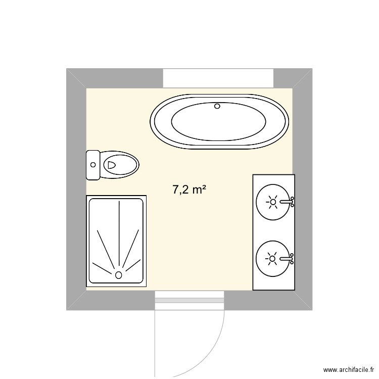 Salle de bain. Plan de 1 pièce et 7 m2