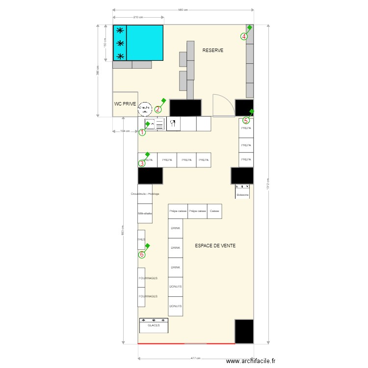 DREAMS DONUT MONTAUBAN HACCP. Plan de 7 pièces et 66 m2