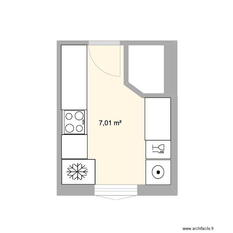 Cuisine. Plan de 1 pièce et 7 m2