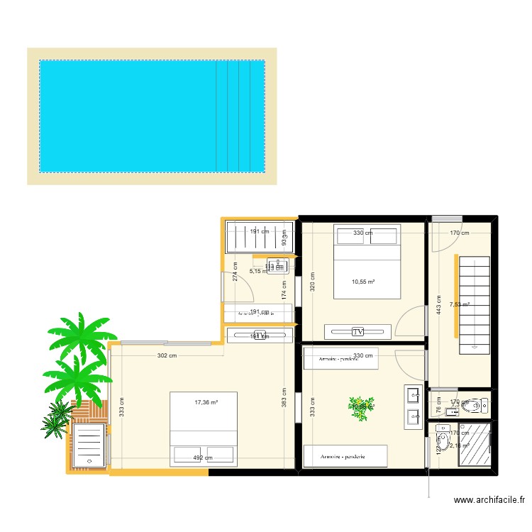 Ti Klara RDC. Plan de 7 pièces et 55 m2