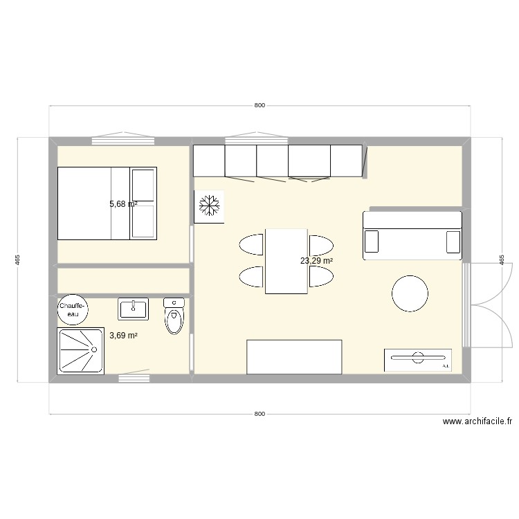 plan definitif. Plan de 3 pièces et 33 m2