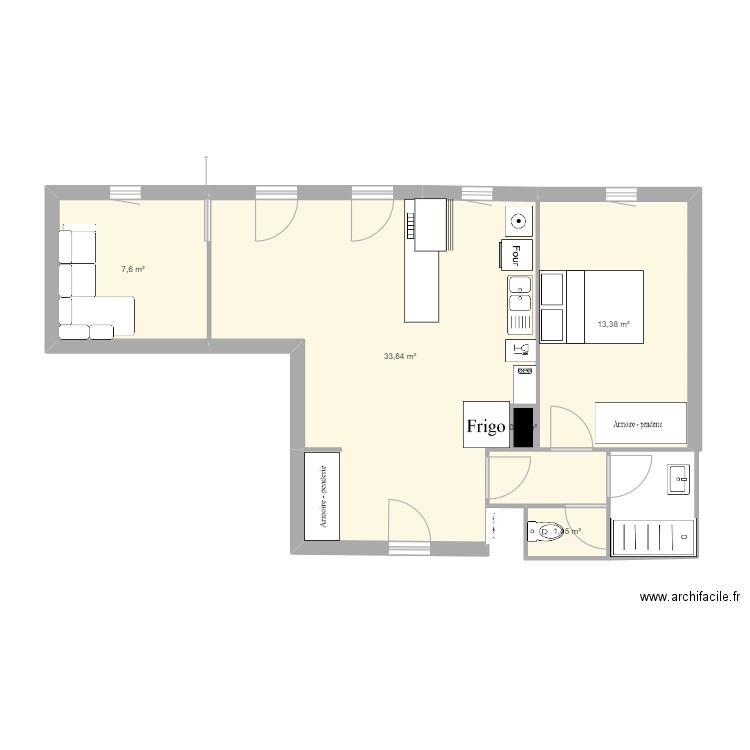 Appart Chalon final. Plan de 5 pièces et 56 m2