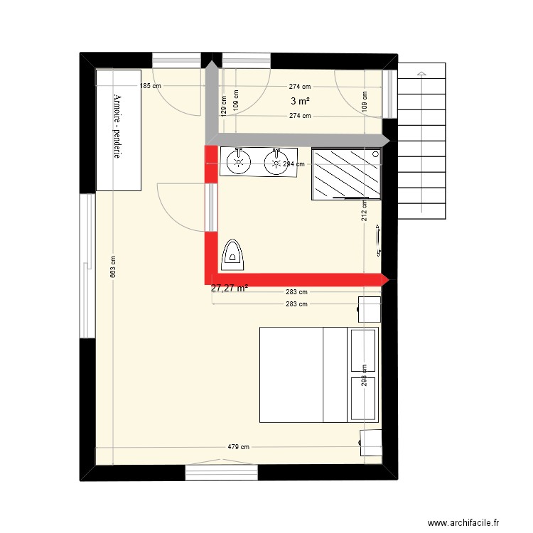 okok. Plan de 2 pièces et 30 m2