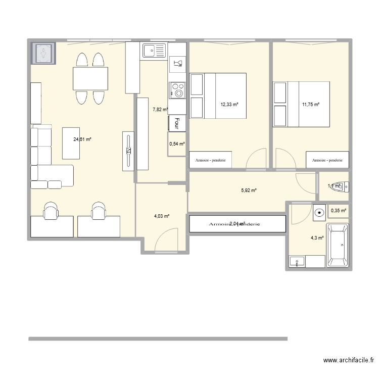 Appart issy. Plan de 11 pièces et 75 m2