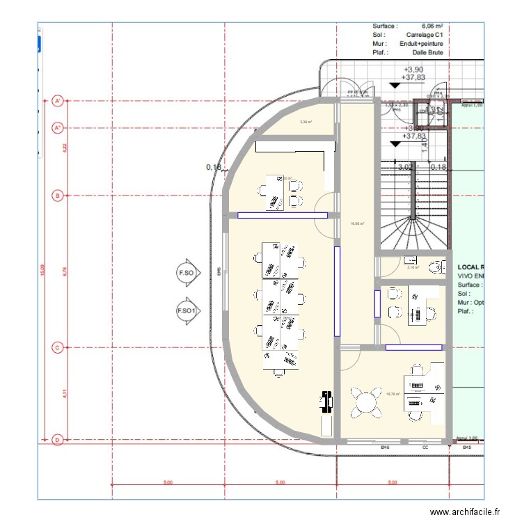 Bureau. Plan de 7 pièces et 106 m2