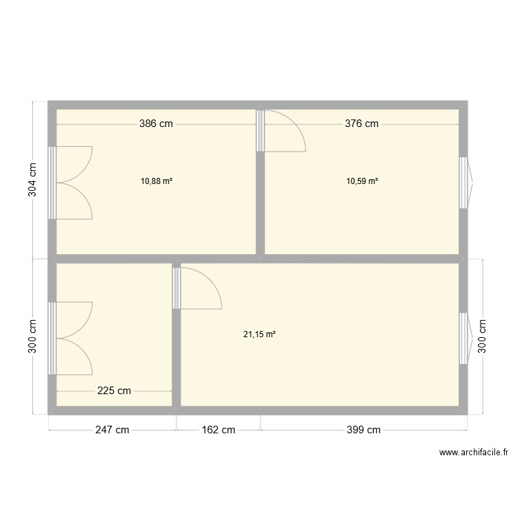 Projet boutique. Plan de 3 pièces et 43 m2