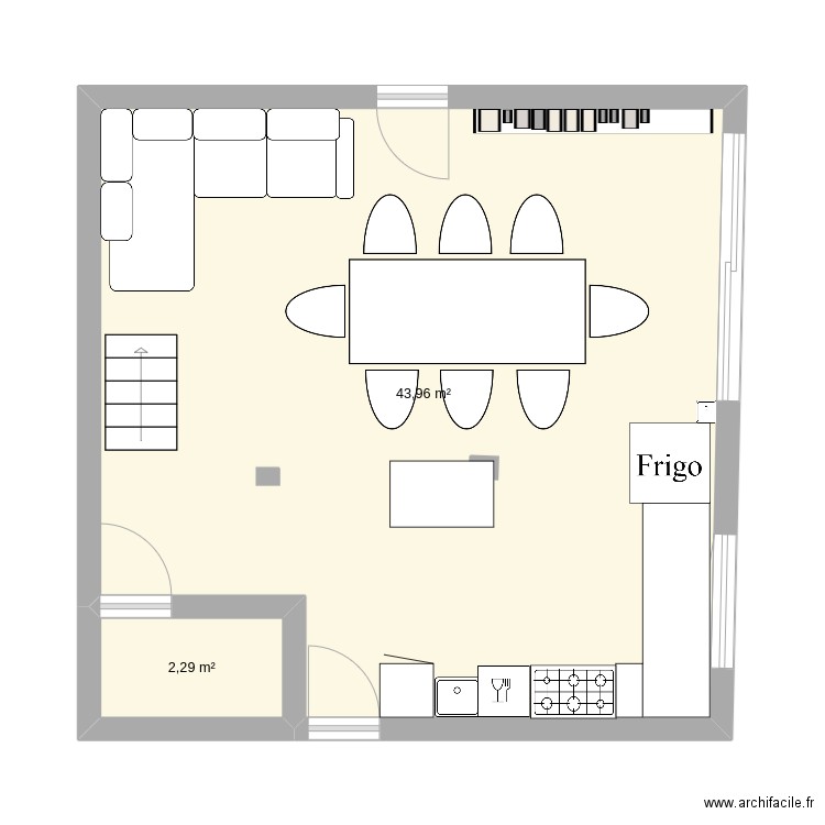 salle co. Plan de 2 pièces et 46 m2