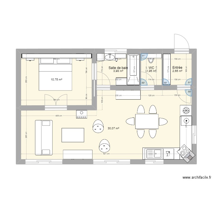 Habitat marital. Plan de 5 pièces et 49 m2