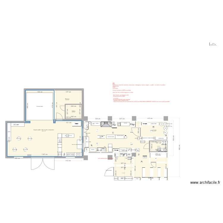 TRAVAUX CUISINE 4 stock panneau 4,5m. Plan de 7 pièces et 224 m2