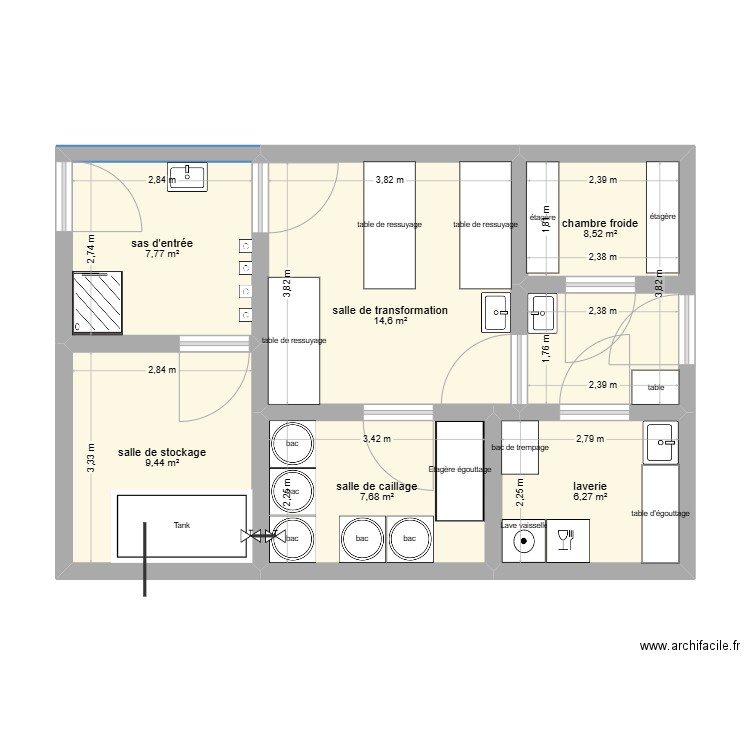 Ucare lait. Plan de 6 pièces et 54 m2