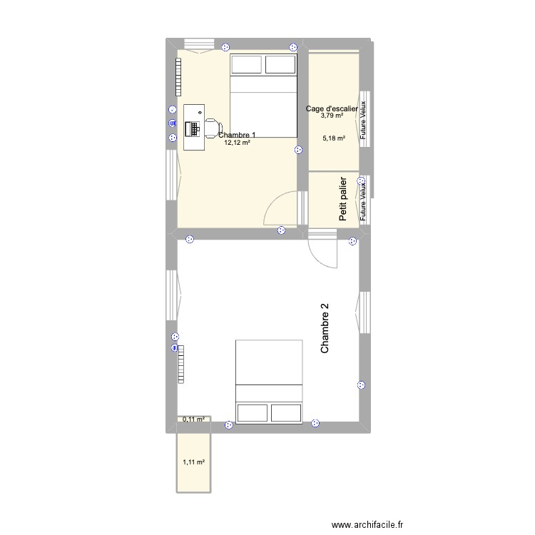 Plan FERME V3 - Bat principale (Etage). Plan de 12 pièces et 64 m2