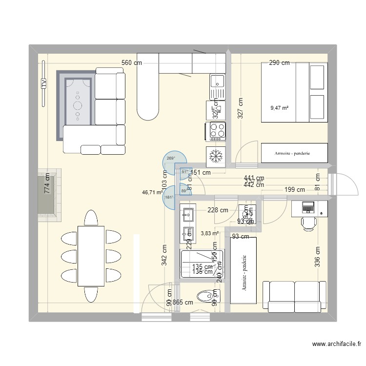 Plan V2 . Plan de 4 pièces et 64 m2