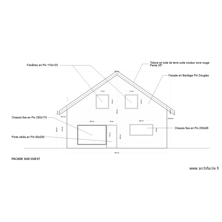 Facade Sud Ouest. Plan de 0 pièce et 0 m2