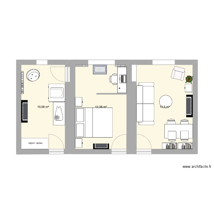 Home 2. Plan de 3 pièces et 36 m2