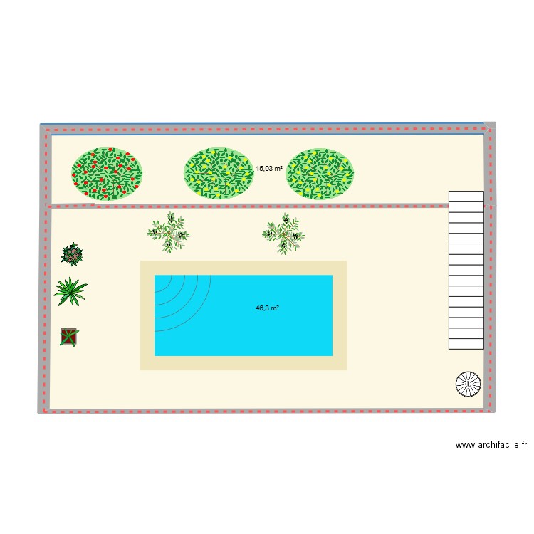 piscine. Plan de 2 pièces et 62 m2