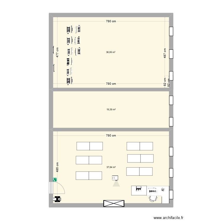 salle BTS CJN. Plan de 3 pièces et 94 m2