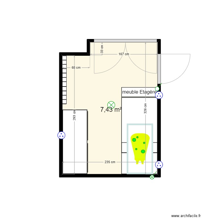 petite chambre. Plan de 1 pièce et 7 m2