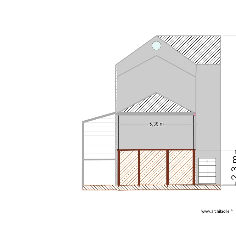 facade de côté aprés. Plan de 13 pièces et 70 m2