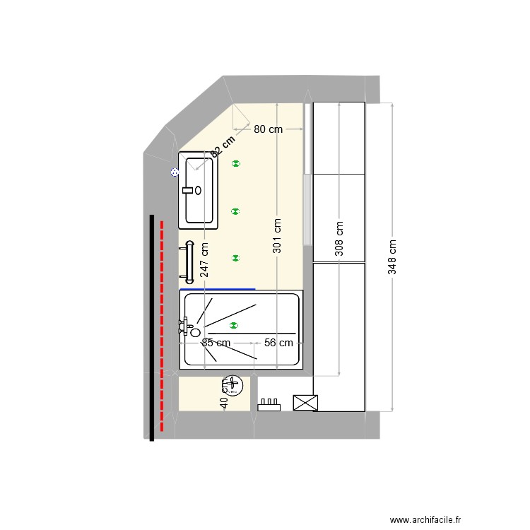 plan SDB seul. Plan de 5 pièces et 7 m2