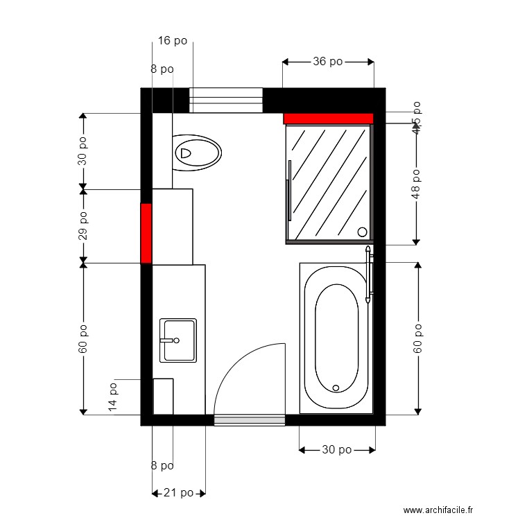 ma morin sdb. Plan de 1 pièce et 7 m2