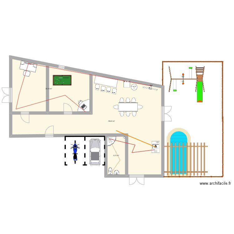 plan. Plan de 2 pièces et 96 m2