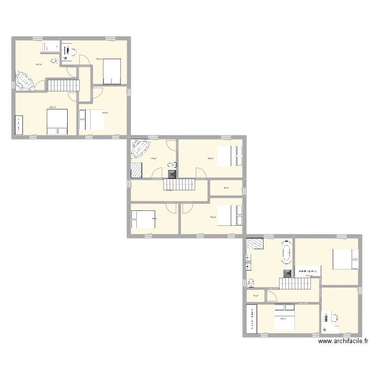 2ème. Plan de 11 pièces et 190 m2