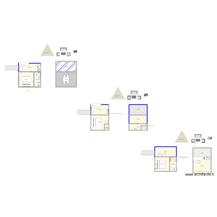 Bungalow voyageur V2. Plan de 16 pièces et 110 m2