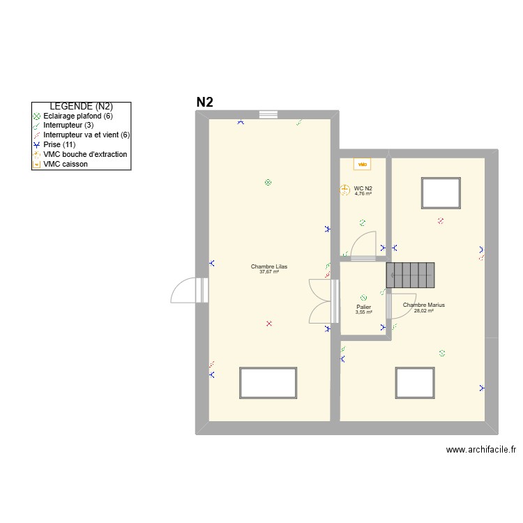 Maison Armand DUEZ ELEC N2. Plan de 4 pièces et 74 m2