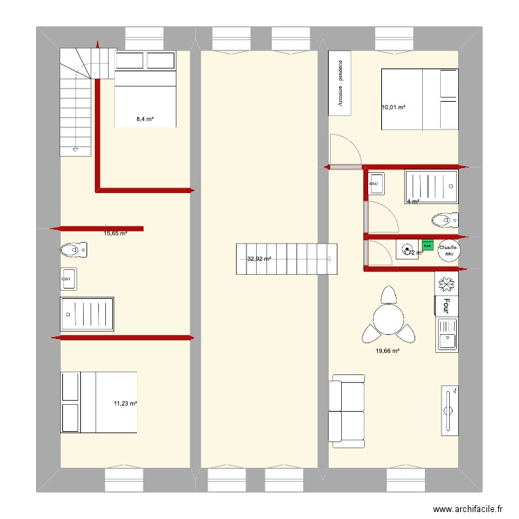 Apt niv 2 Hugues v1. Plan de 8 pièces et 104 m2