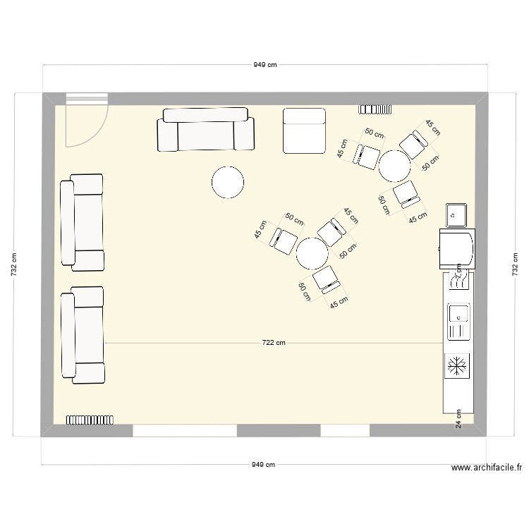 salle de pause v2. Plan de 1 pièce et 61 m2