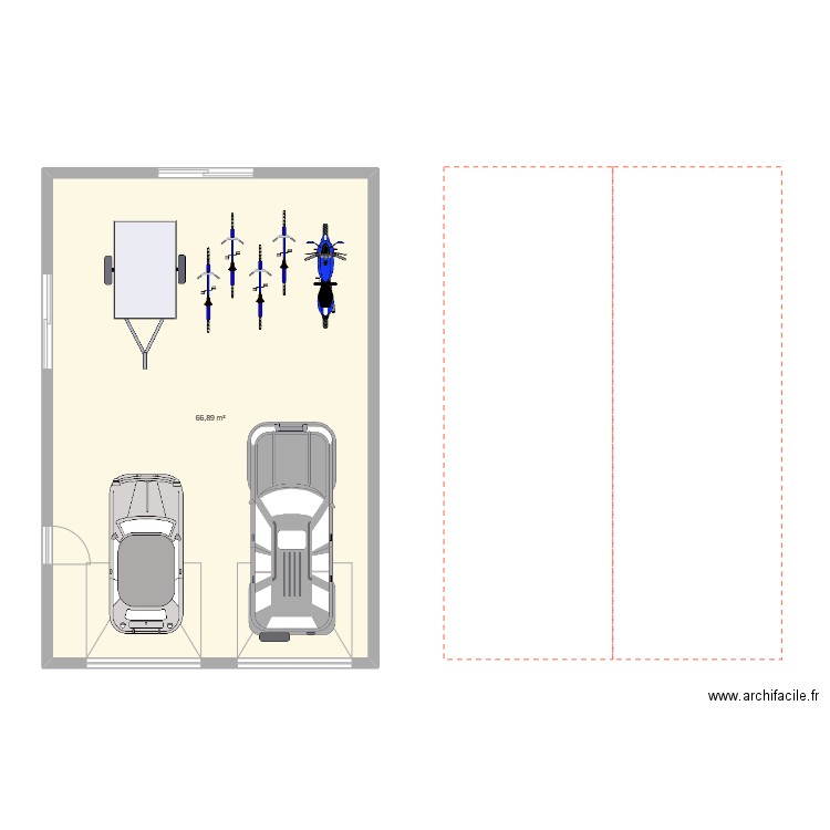 Garage Hommets. Plan de 1 pièce et 67 m2