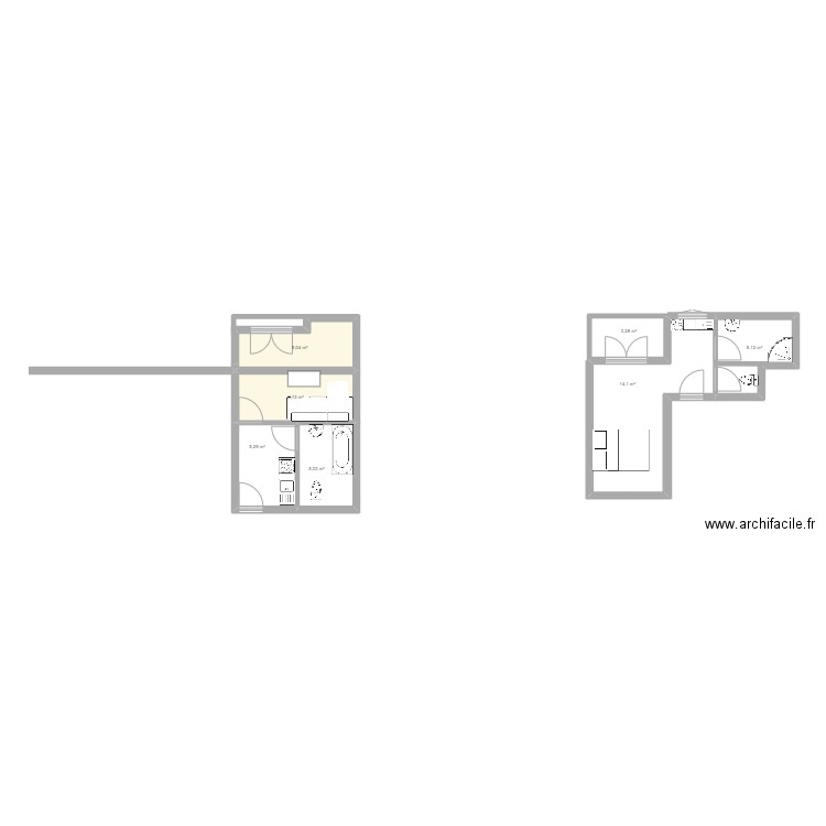 lhi. Plan de 7 pièces et 44 m2