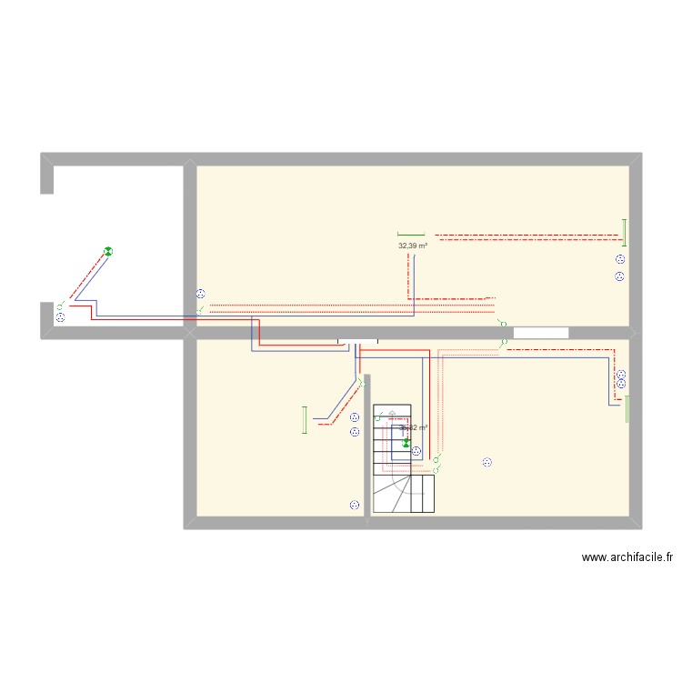 Houilles elec 5. Plan de 2 pièces et 68 m2