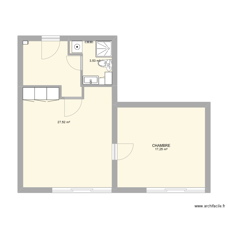 LA MONGIE SDB OK. Plan de 3 pièces et 48 m2