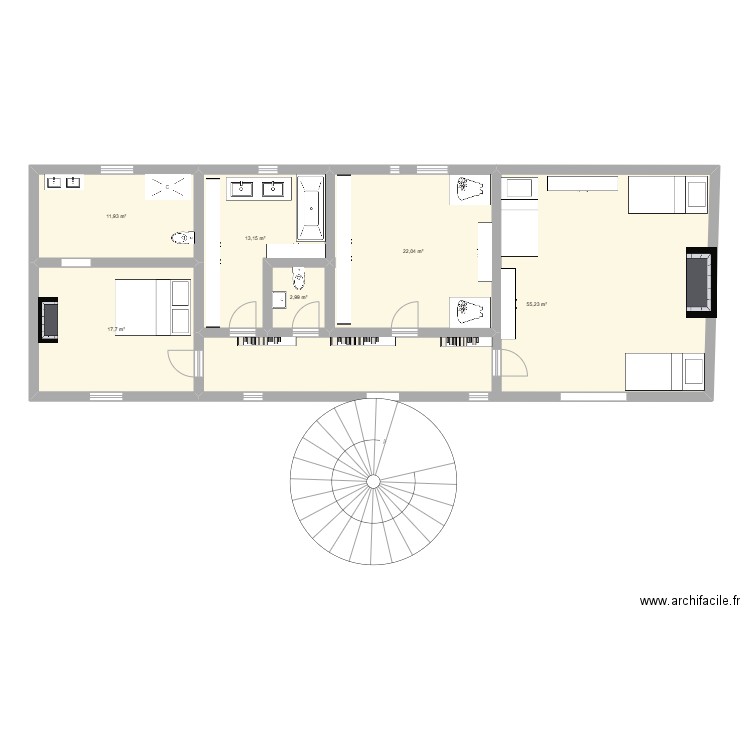 1er etage. Plan de 6 pièces et 123 m2